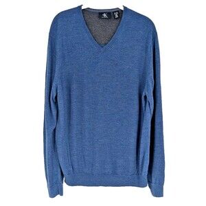 CALVIN KLEIN Sweater SZ XL Blue "Extra Fine Merino Wool" V Neck Preppy Academia